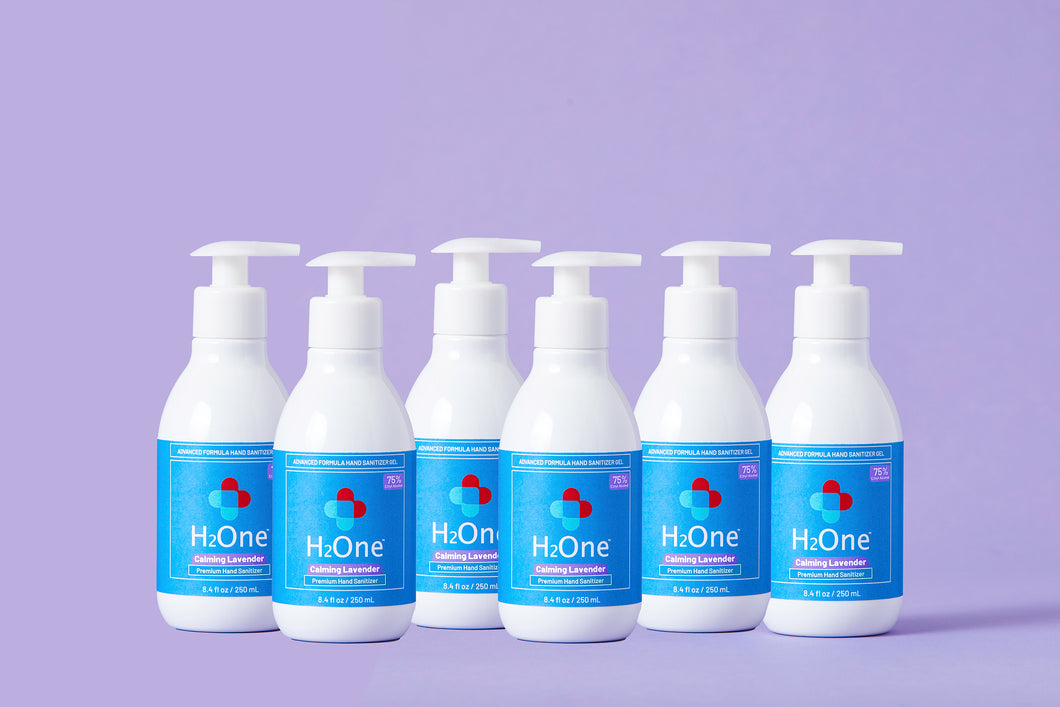 H2One Calming Lavender Hand Sanitizer Gel | 250 ML | 6 Pack | 75 Percent Ethyl Alcohol (Ethanol) | Made in USA H2One